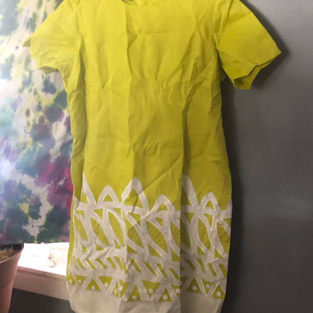 Lime green linen short sleeve dress